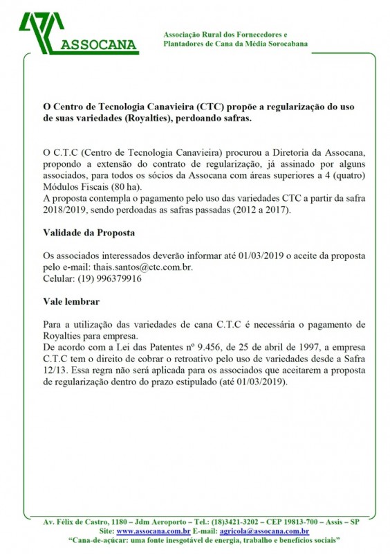 Comunicado CTC 21/02/2019